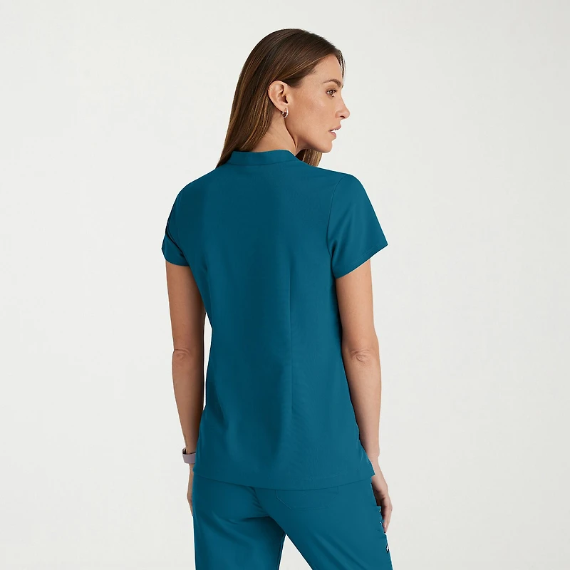 Grey's Anatomy™ by Barco Spandex Stretch Direct Grst186 Rush 1-Pocket Snap Collar Womens Plus Short Sleeve Fabric Moisture Wicking Wrinkle Resistant Scrub Top