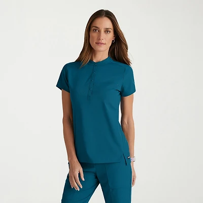 Grey's Anatomy™ by Barco Spandex Stretch Direct Grst186 Rush 1-Pocket Snap Collar Womens Short Sleeve Fabric Moisture Wicking Wrinkle Resistant Scrub Top