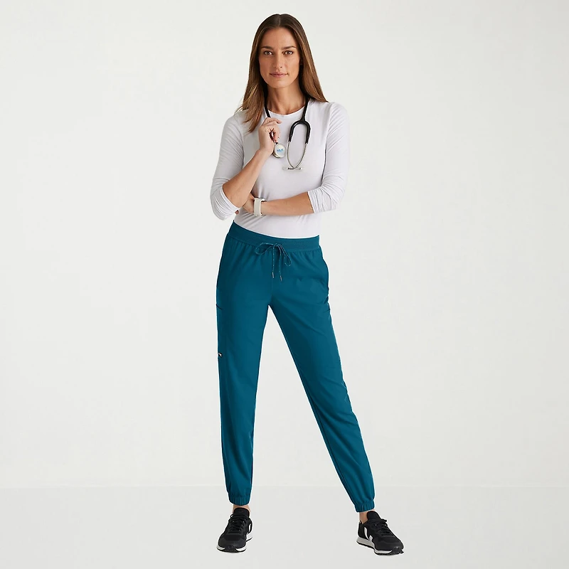 Grey's Anatomy™ by Barco Spandex Stretch Direct Grsp632 Dash 5-Pocket Mid-Rise Jogger Womens Petite Fabric Moisture Wicking Wrinkle Resistant Scrub Pant