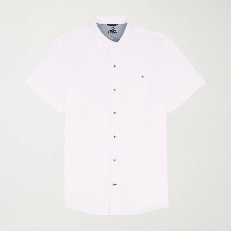 IZOD Dockside Chambray Mens Short Sleeve Classic Fit Button-Down Shirt