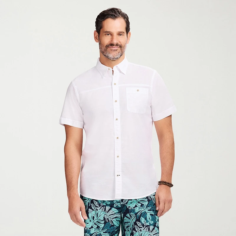 IZOD Dockside Chambray Mens Short Sleeve Classic Fit Button-Down Shirt