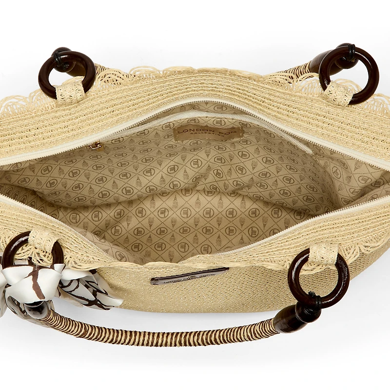London Fog Straw With Wide Braided Tote Bag
