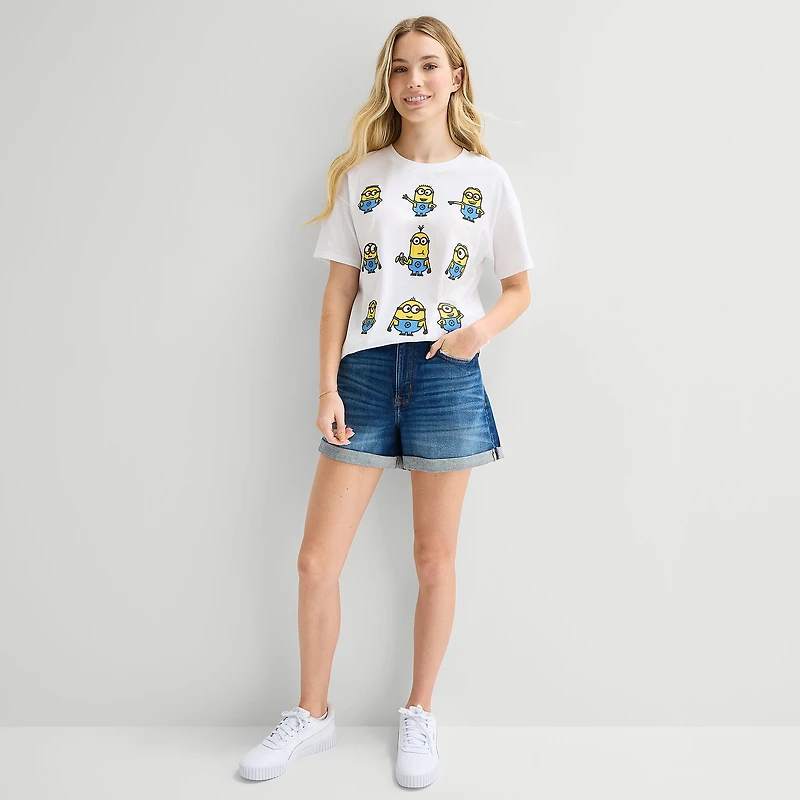 Minions Grid Boyfriend Tee Womens Juniors Crew Neck Short Sleeve Loose Fit Graphic T-Shirt