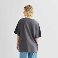 Record Player Tee Womens Juniors Crew Neck Short Sleeve Loose Fit Graphic T-Shirt