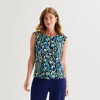 Black Label by Evan-Picone Womens Keyhole Neck Sleeveless Blouse