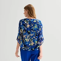 Black Label by Evan-Picone Womens Round Neck 3/4 Sleeve Blouse