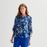 Black Label by Evan-Picone Womens Round Neck 3/4 Sleeve Blouse