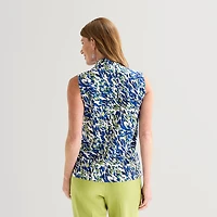 Black Label by Evan-Picone Womens Split Tie Neck Sleeveless Blouse