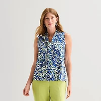 Black Label by Evan-Picone Womens Split Tie Neck Sleeveless Blouse