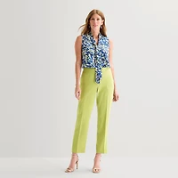 Black Label by Evan-Picone Womens Split Tie Neck Sleeveless Blouse
