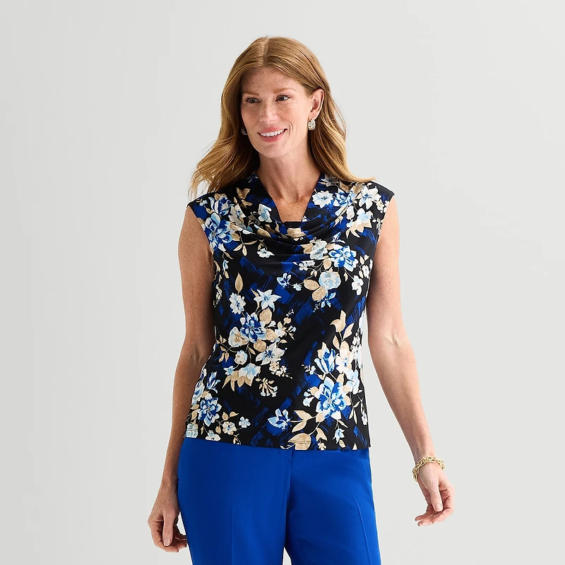 Black Label by Evan-Picone Womens Cowl Neck Sleeveless Blouse