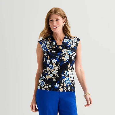 Black Label by Evan-Picone Womens Cowl Neck Sleeveless Blouse