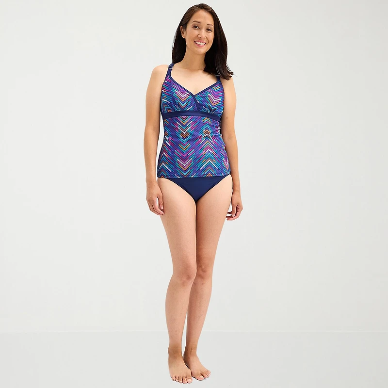 Free Country Womens Stretch Fabric Chevron Tankini Swimsuit Top