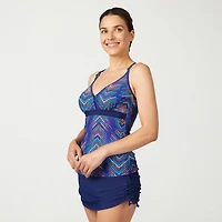 Free Country Womens Stretch Fabric Chevron Tankini Swimsuit Top