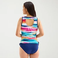 Free Country Womens Built Bra Shirred Stretch Fabric Striped Tankini Swimsuit Top