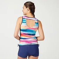 Free Country Womens Built Bra Shirred Stretch Fabric Striped Tankini Swimsuit Top