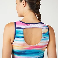 Free Country Womens Built Bra Shirred Stretch Fabric Striped Tankini Swimsuit Top