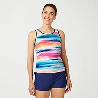 Free Country Womens Built Bra Shirred Stretch Fabric Striped Tankini Swimsuit Top