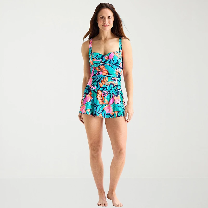 Liz Claiborne Womens Tropical Floral Swim Dress