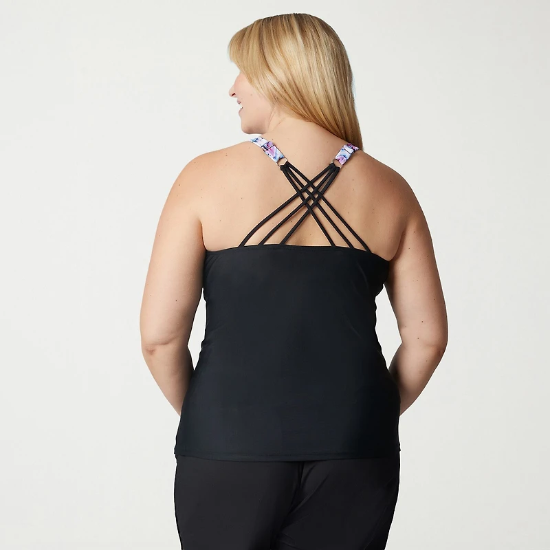 Free Country Womens Built Bra SHIRRED Stretch Fabric Plus Tankini Swimsuit Top
