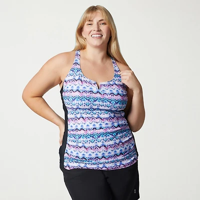 Free Country Womens Built Bra SHIRRED Stretch Fabric Plus Tankini Swimsuit Top