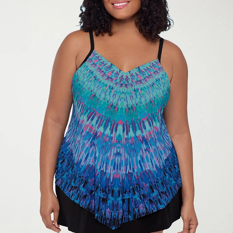 Trimshaper Womens Tie Dye Plus Tankini Swimsuit Top
