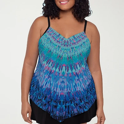 Trimshaper Womens Tie Dye Plus Tankini Swimsuit Top