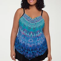 Trimshaper Womens Tie Dye Plus Tankini Swimsuit Top