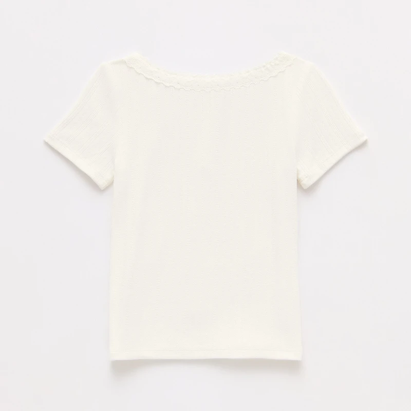 Okie Dokie Toddler & Little Girls Short Sleeve Regular Fit Lace Trim Shirt