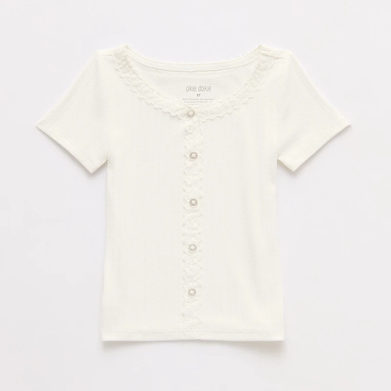 Okie Dokie Toddler & Little Girls Short Sleeve Regular Fit Lace Trim Shirt