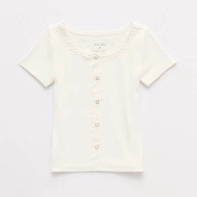 Okie Dokie Toddler & Little Girls Short Sleeve Regular Fit Lace Trim Shirt