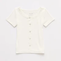 Okie Dokie Toddler & Little Girls Short Sleeve Regular Fit Lace Trim Shirt