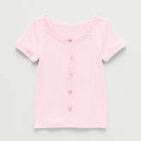 Okie Dokie Toddler & Little Girls Short Sleeve Regular Fit Lace Trim Shirt