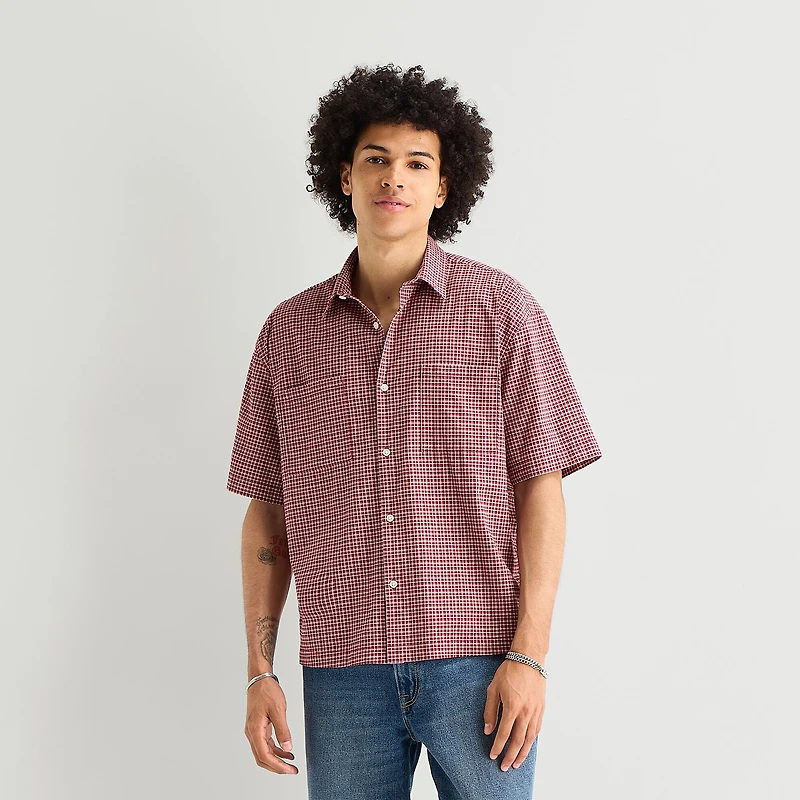 Arizona Mens Short Sleeve Boxy Fit Button-Down Shirt