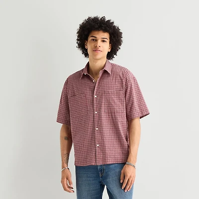 Arizona Mens Short Sleeve Boxy Fit Button-Down Shirt