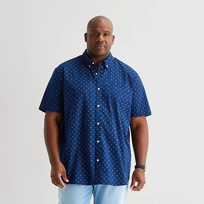 St. John's Bay Everyday Stretch Mens Short Sleeve Classic Fit Big and Tall Button-Down Shirt