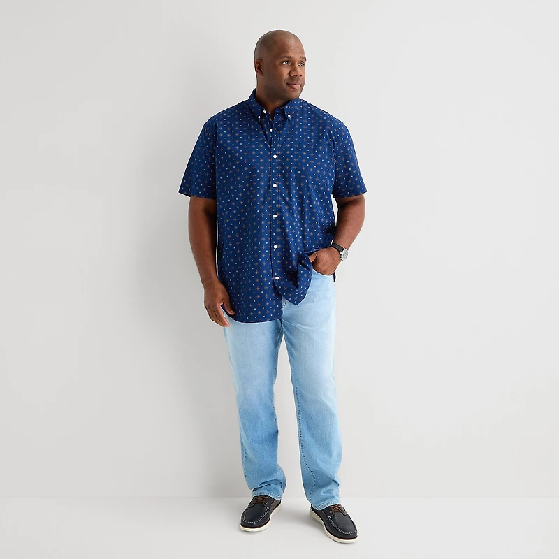 St. John's Bay Everyday Stretch Mens Short Sleeve Classic Fit Big and Tall Button-Down Shirt