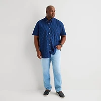 St. John's Bay Everyday Stretch Mens Short Sleeve Classic Fit Big and Tall Button-Down Shirt
