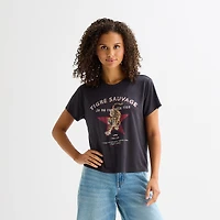 Arizona Womens Juniors Crew Neck Short Sleeve Regular Fit Graphic T-Shirt