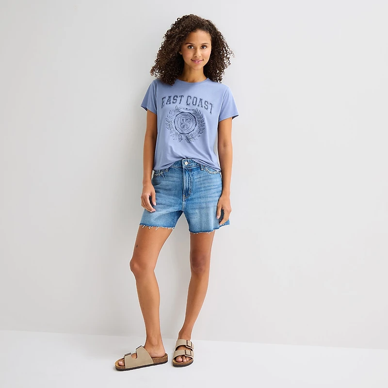 Arizona Womens Juniors Crew Neck Short Sleeve Regular Fit Graphic T-Shirt