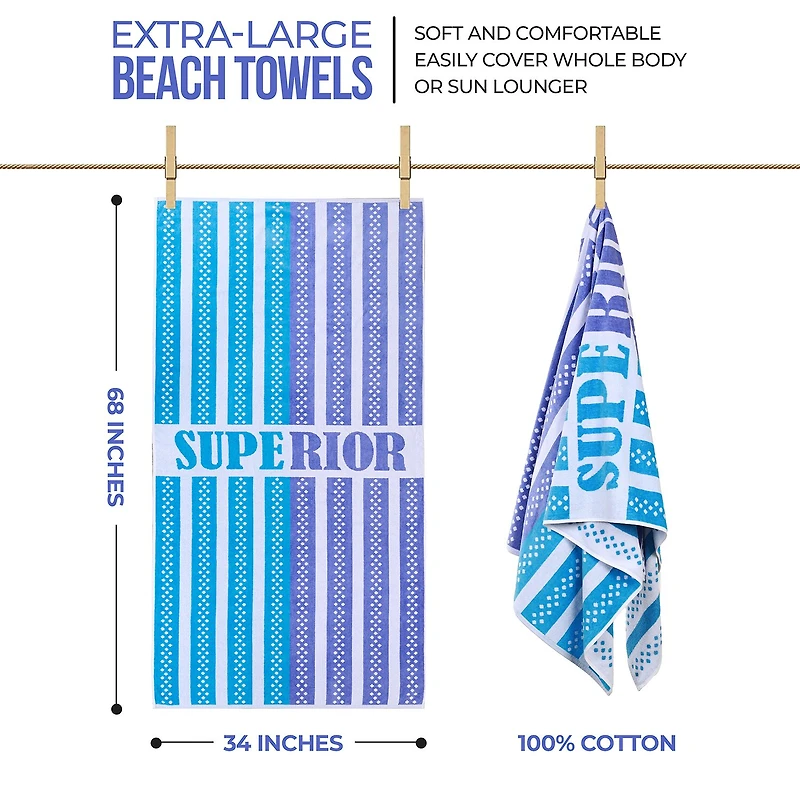 SUPERIOR® Striped Cotton Oversized Quick Dry Beach Towel