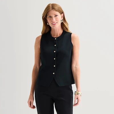 Liz Claiborne Womens Crew Neck Button Sweater Vest