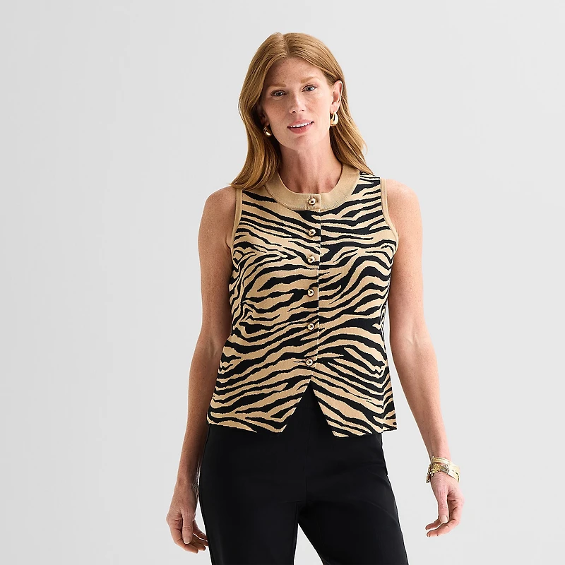 Liz Claiborne Womens Crew Neck Button Sweater Vest