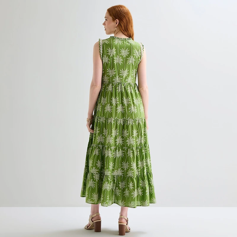 St. John's Bay Womens Split Tie Neck Sleeveless A-Line Dress