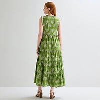 St. John's Bay Womens Split Tie Neck Sleeveless A-Line Dress