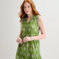 St. John's Bay Womens Split Tie Neck Sleeveless A-Line Dress