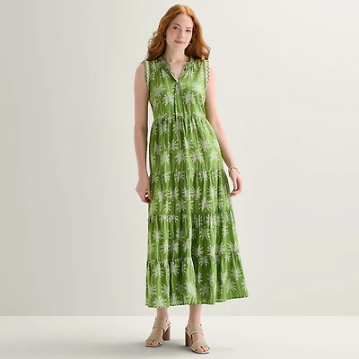 St. John's Bay Womens Split Tie Neck Sleeveless A-Line Dress