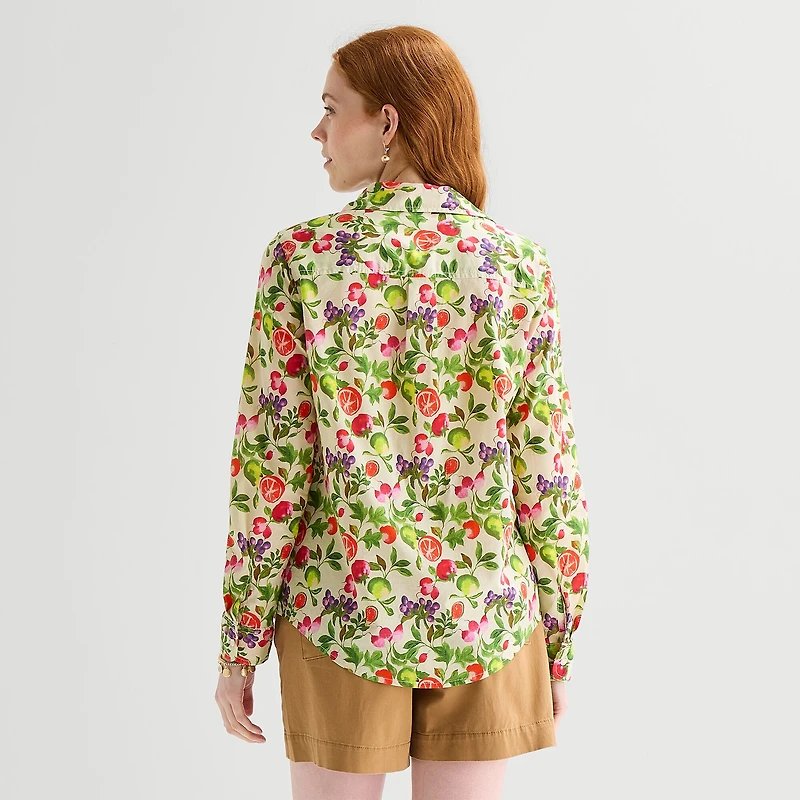 St. John's Bay Womens Cuffed Long Sleeve Regular Fit Button-Down Shirt