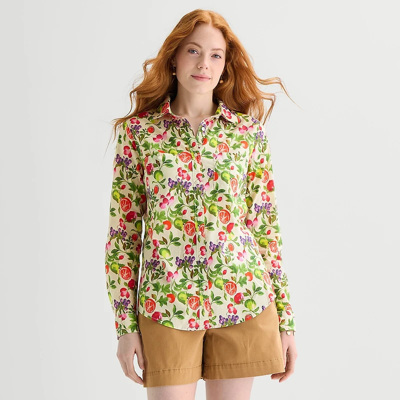 St. John's Bay Womens Cuffed Long Sleeve Regular Fit Button-Down Shirt