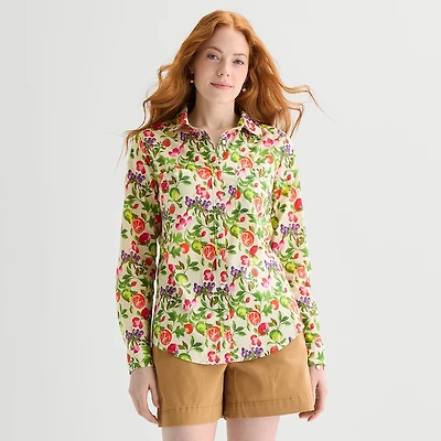 St. John's Bay Womens Cuffed Long Sleeve Regular Fit Button-Down Shirt